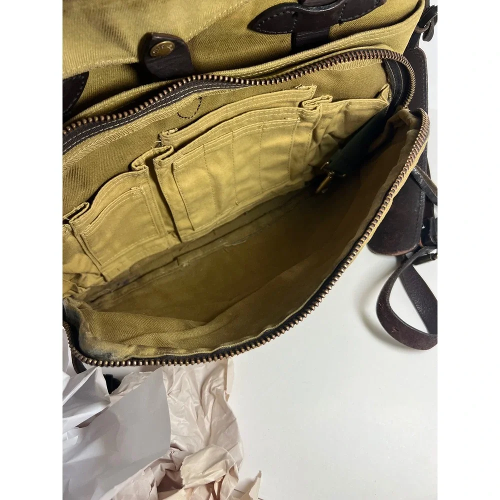 Filson 258 Rugged Twill Padded Briefcase Computer Bag Canvas Leather OtterGreen